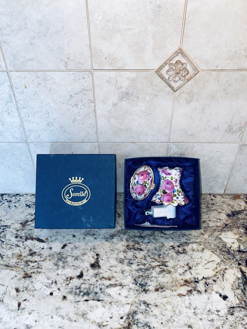 Sorelle Fine Porcelain Night Light Floral Rose Print Wall Plug-In Ceramic Locket